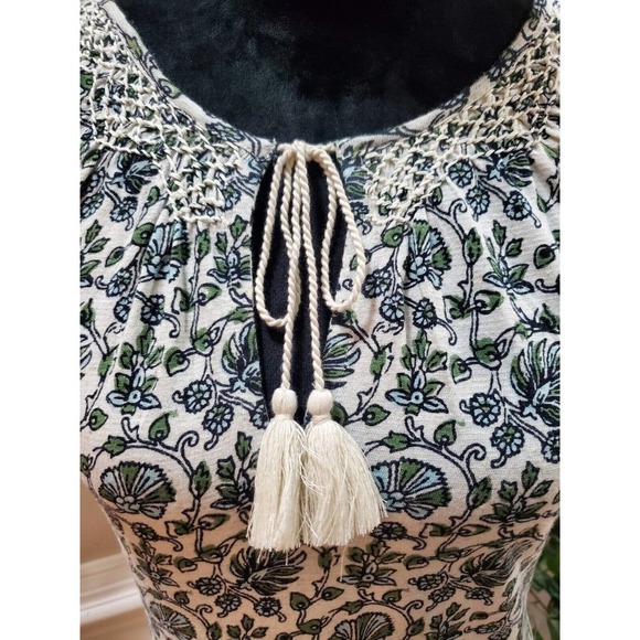 Lucky Brand White Floral Tassel Ties Round Neck Short Sleeve Top Blouse S/P - Picture 2 of 13